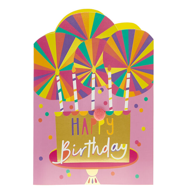 Birthday Card - Cake & Candle Pom-Pom 