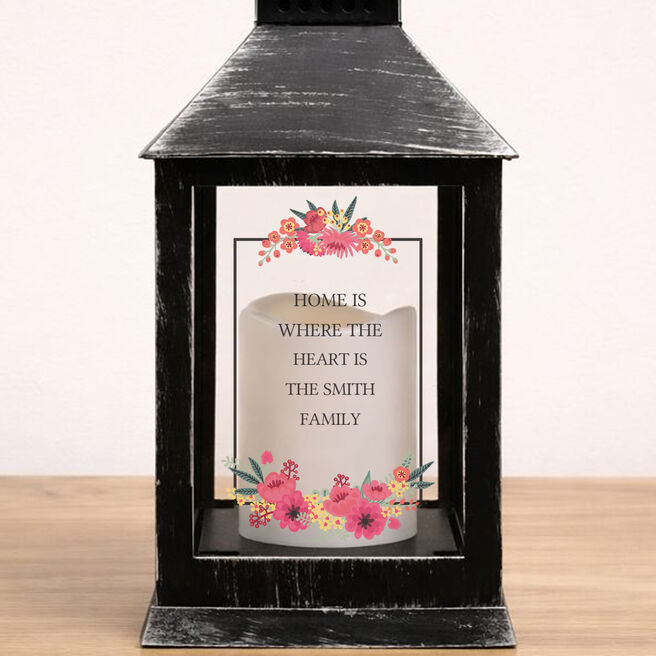 Personalised Floral Rustic Black Lantern