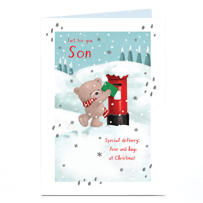 Hugs Christmas Card - Snowy Postbox, Just For You Son