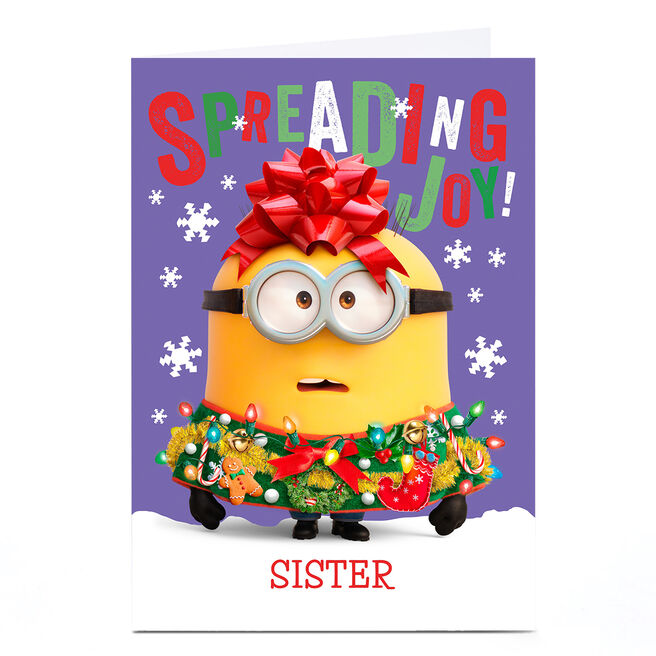 Personalised Minions Christmas Card - Spreading Joy, Sister