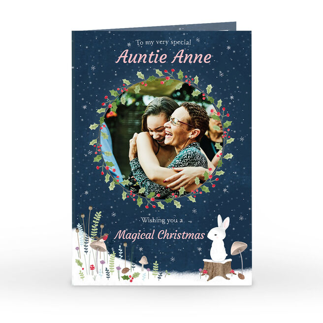 Photo Christmas Card - Magical Christmas Holly Wreath, Auntie