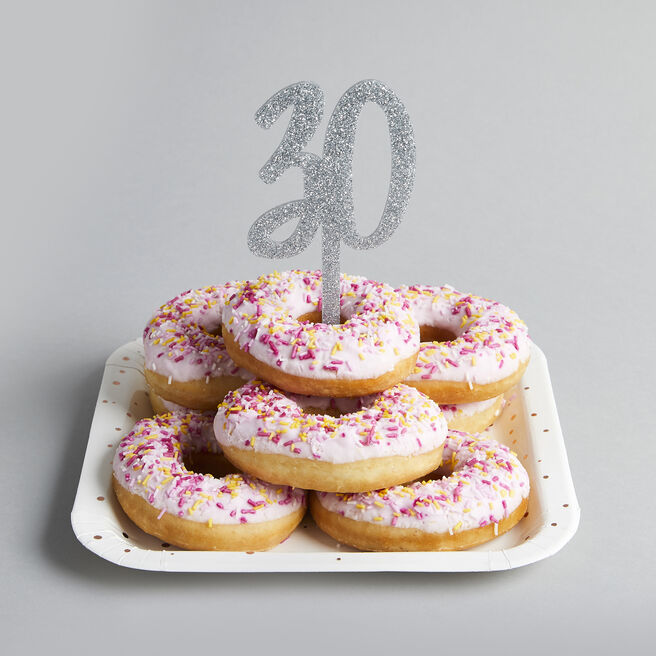 Metallic Silver Number 30 Glitter Acrylic Cake Topper 