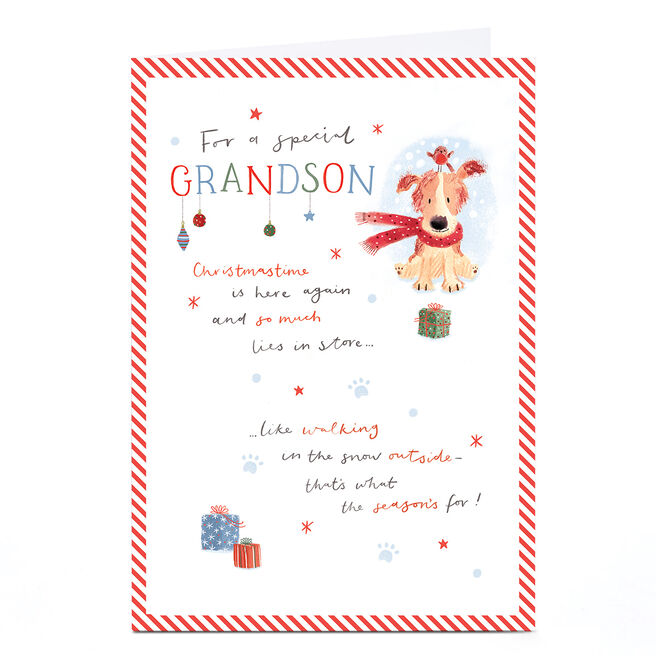 Christmas Card - Puppy Walking Outside Poem, Grandson
