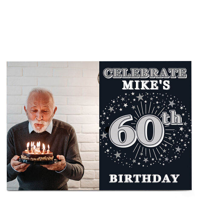 Photo 60th Birthday Invitation - Silver Stars