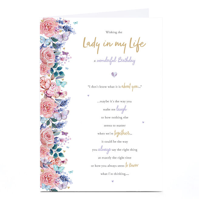Personalised Birthday Card - Romantic Rose Border, Lady in My Life