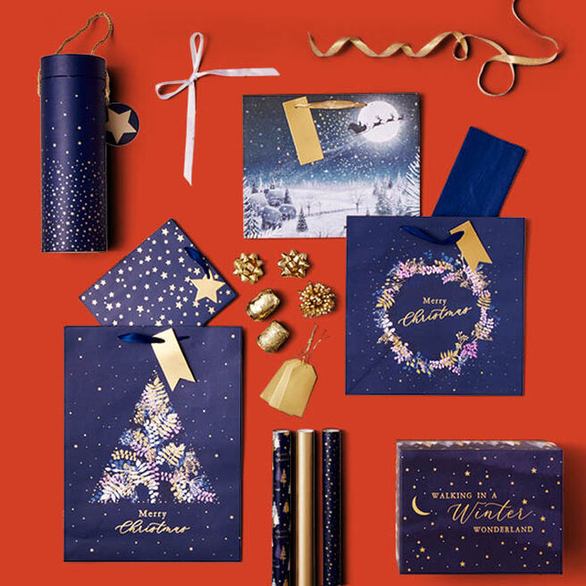 Blue & Gold Christmas Gift Wrap Range