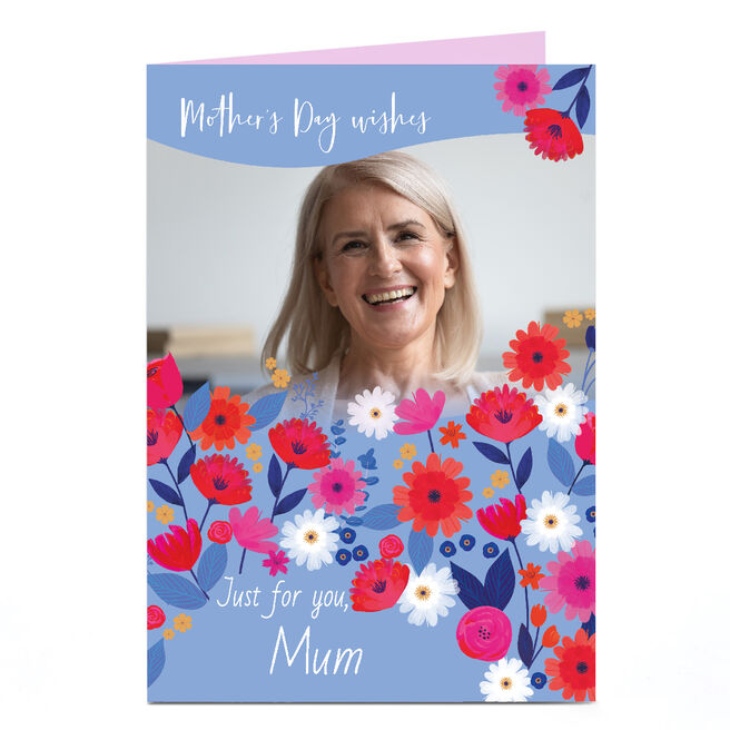 Photo Mother's Day Card - Flowers Blue Border 