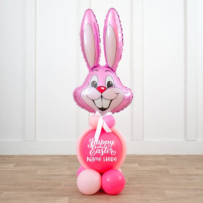 Personalised Air-Filled Pink Easter Bunny Balloon Stack - Delivered Inflated!