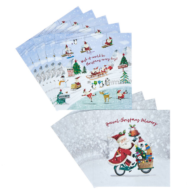 16 Charity Christmas Cards - Cute Santa (2 Designs)