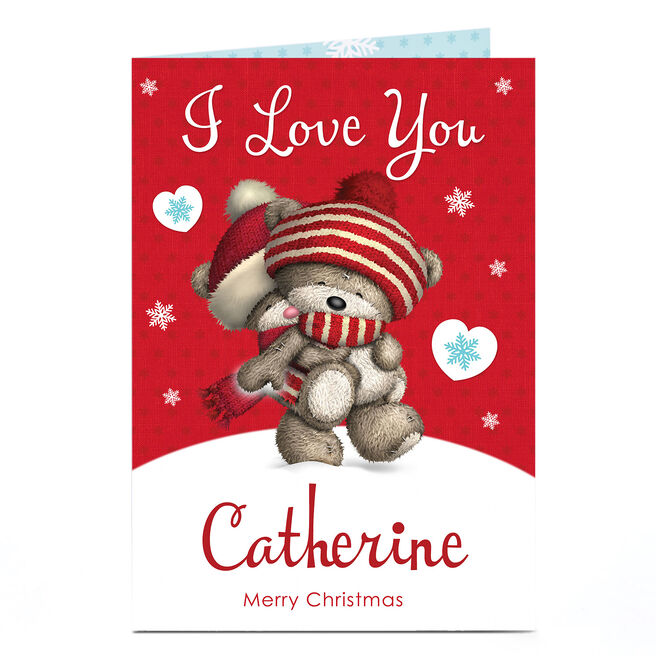 Personalised Hugs Bear Christmas Card - I Love You