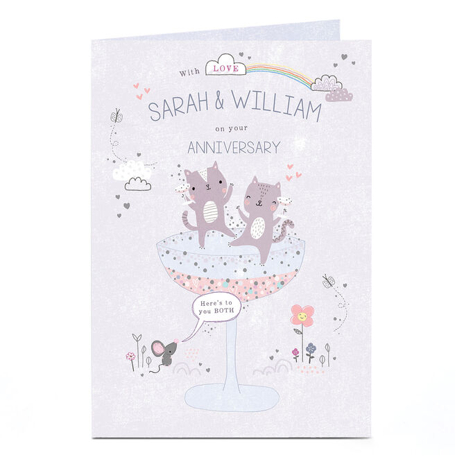 Personalised Anniversary Card - Dancing Cats & Champagne
