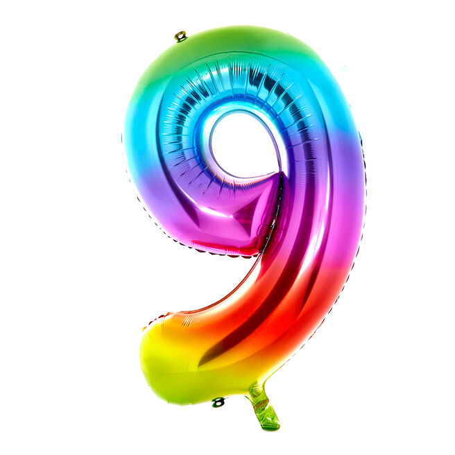 Giant Rainbow Number 9 Foil Helium Balloon - DEFLATED