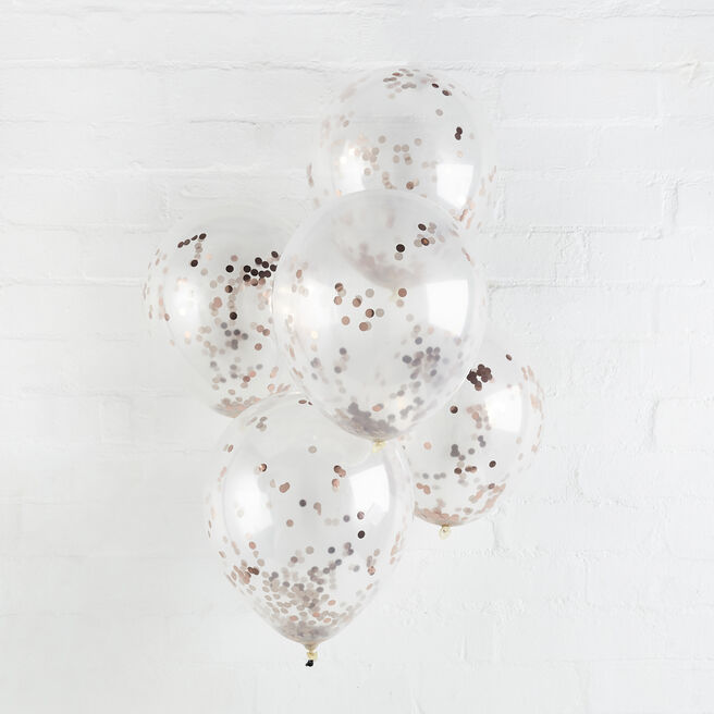 Metallic Rose Gold Confetti 12 Inch Latex Balloons - Pack of 5