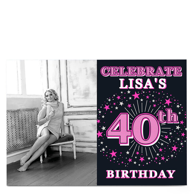 Photo 40th Birthday Invitation - Pink Stars
