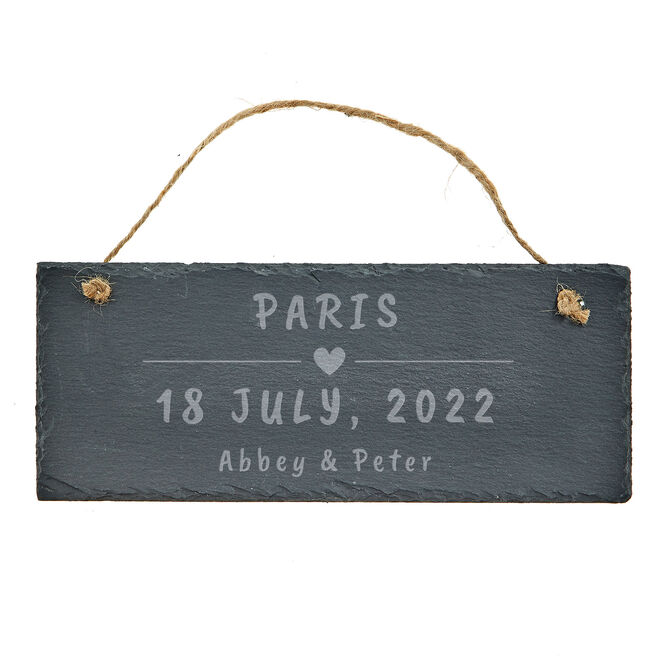 Personalised Engraved Hanging Slate Sign - Romantic Location