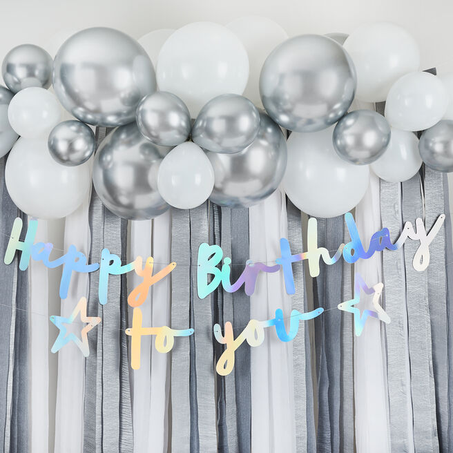 Metallic Iridescent Happy Birthday To You Card Banner x2 2m