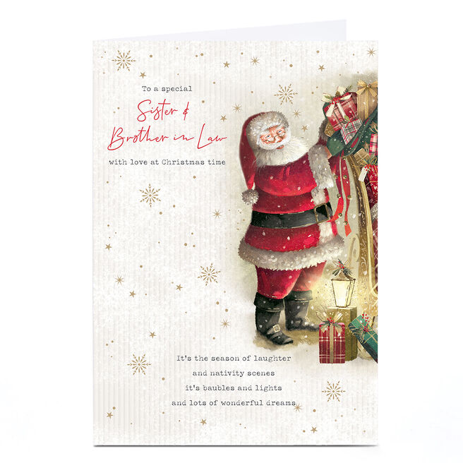 Personalised Christmas Card - Santa Bringing Presents, Sister & Brother-in-Law
