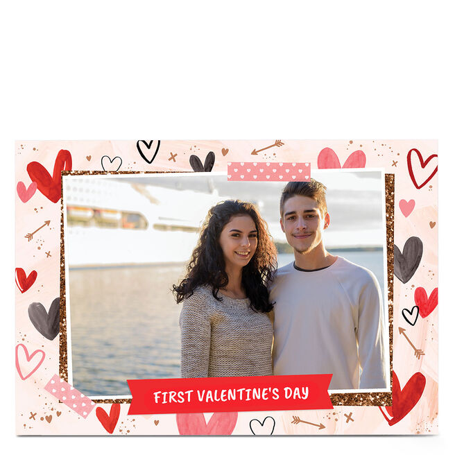 Photo First Valentine's Day Card - Painted Hearts