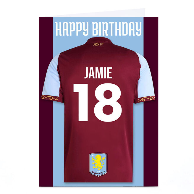 Personalised Football Birthday Card - Aston Villa Short and Number 