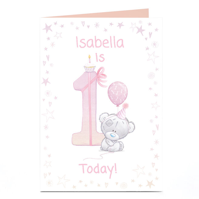 Personalised Tatty Teddy 1st Birthday Card - Pink Bear, 1 Today