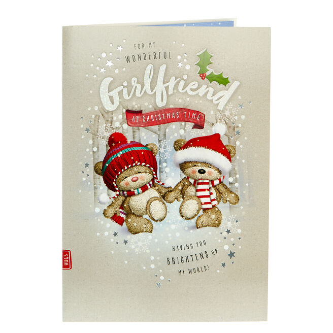 Hugs Bear Christmas Card - For My Wonderful Girlfriend