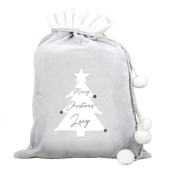 Personalised Silver Pom-Pom Christmas Tree Sack