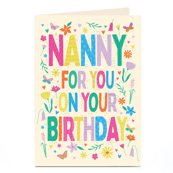 Birthday Card - Bright Letters and Flowers, Nanny
