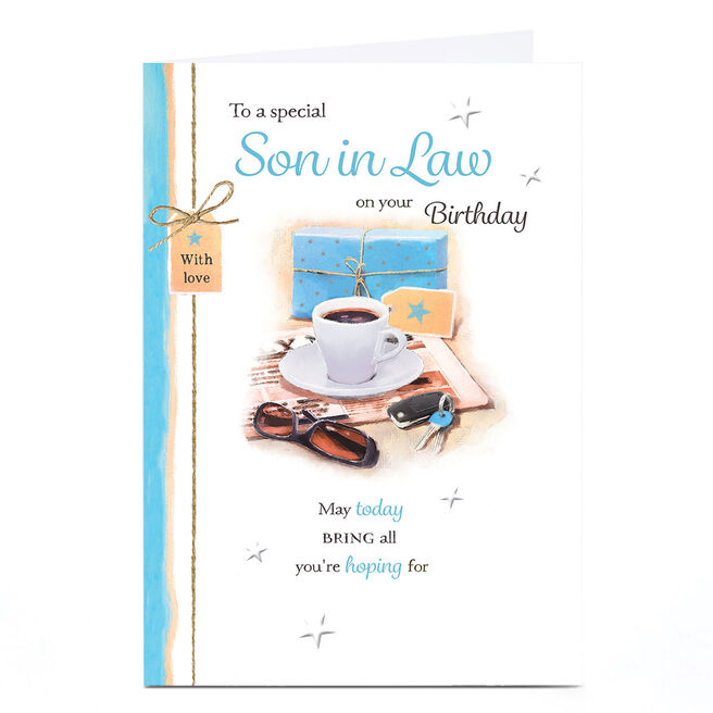 Personalised Birthday Card - Morning Coffee and Present, Son-in-Law