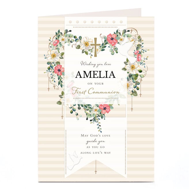 Personalised First Communion Card - Floral Heart 