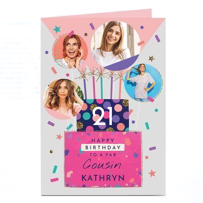 Photo Birthday Card - Cake & Sparkles, Editable Age