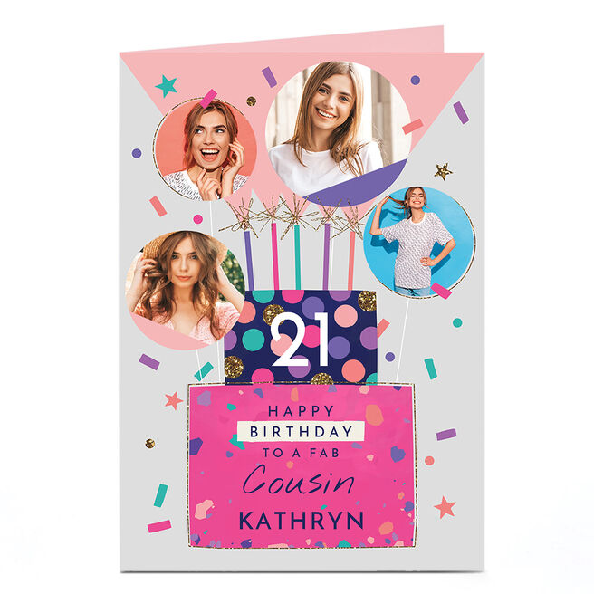 Photo Birthday Card - Cake & Sparkles, Editable Age