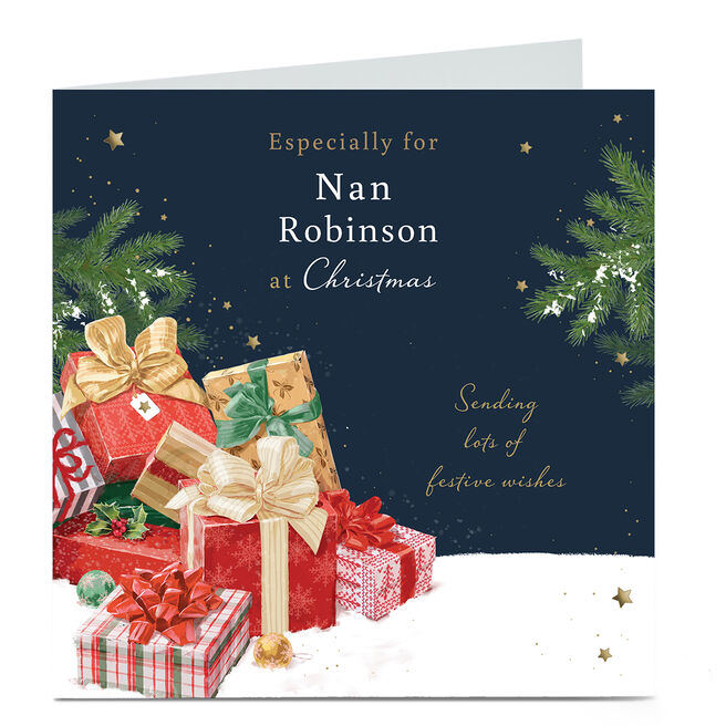 Personalised Christmas Card - Presents in The Snow, Nan