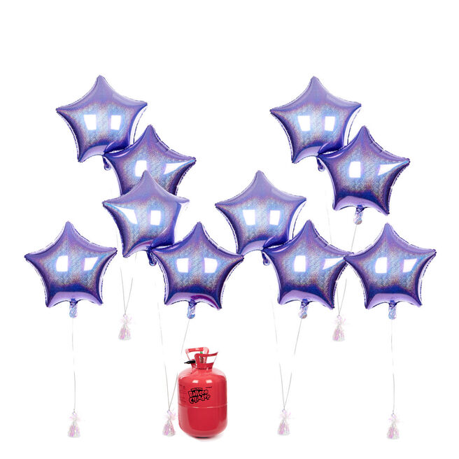 Party Balloon Bundle - 10 Lilac Stars & Helium 