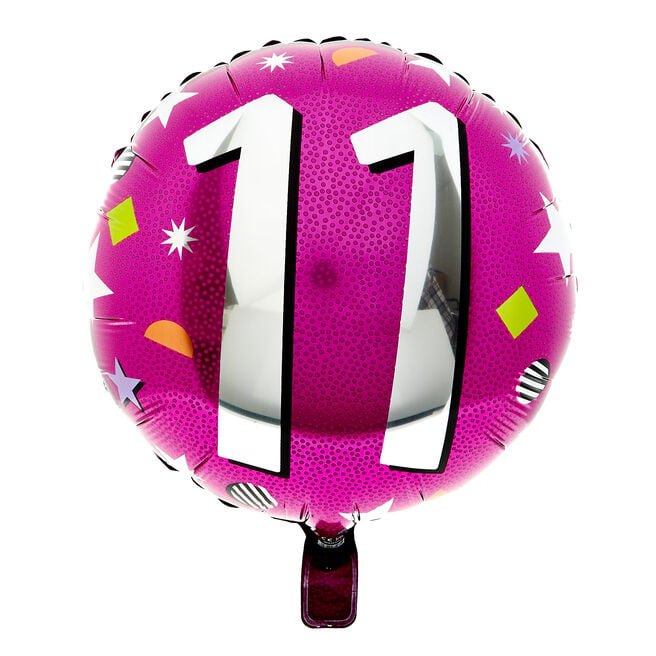 18-Inch Pink & Silver 11th Birthday Foil Helium Balloon