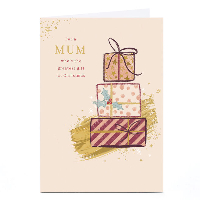 Personalised Christmas Card - Modern Pile of Presents, Mum