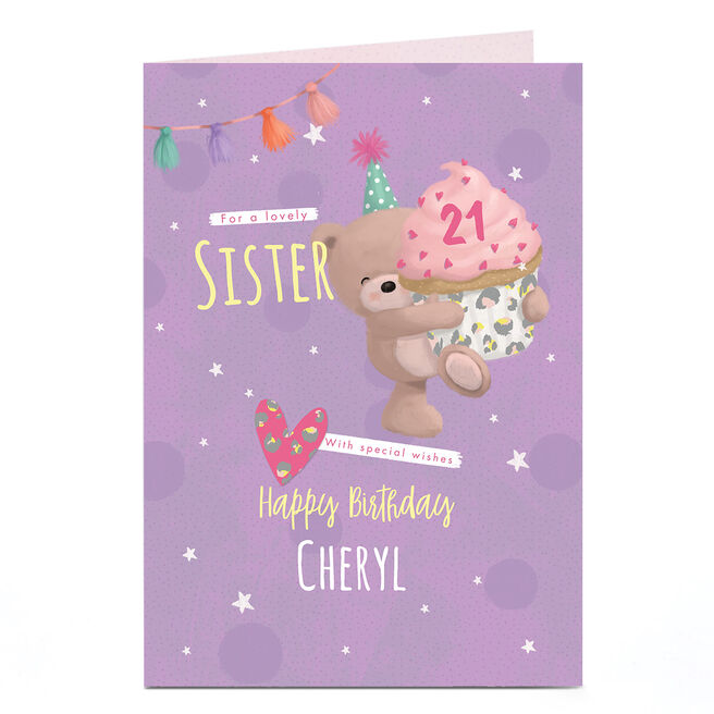 Hugs Bear Personalised Birthday Card - Cupcake, Any Age