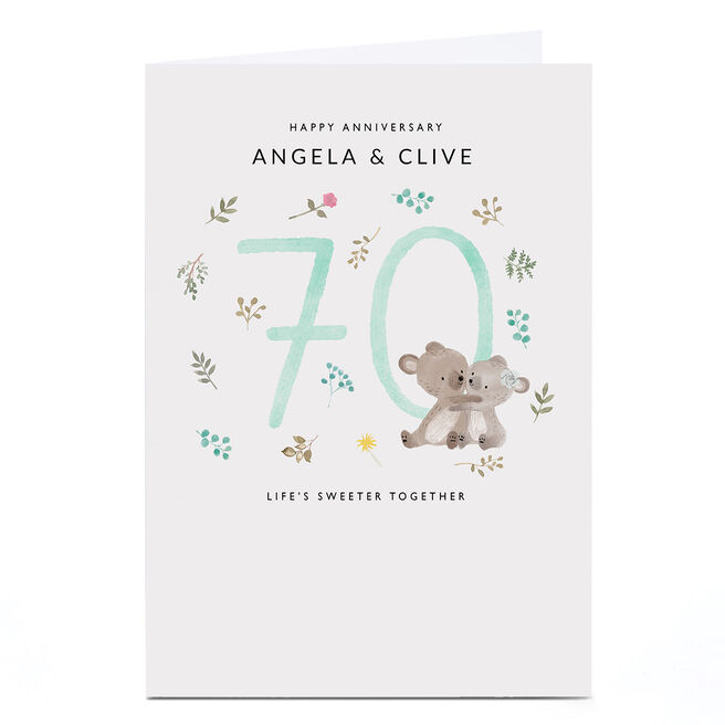Personalised 70th Anniversary Card - Bears, Sweeter Together