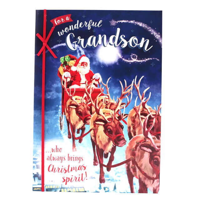 Christmas Card - Wonderful Grandson, Santa’s Sleigh