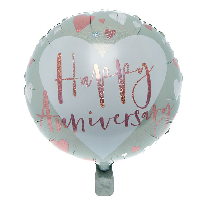 Grey & Pink Happy Anniversary 18-Inch Foil Helium Balloon 