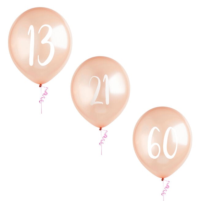 Metallic Rose Gold Number Latex Balloons - Pack of 5 (Milestone Ages)