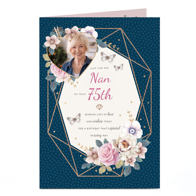 Personalised Birthday Card Photo Card - Nan On Your 75th, Editable Age