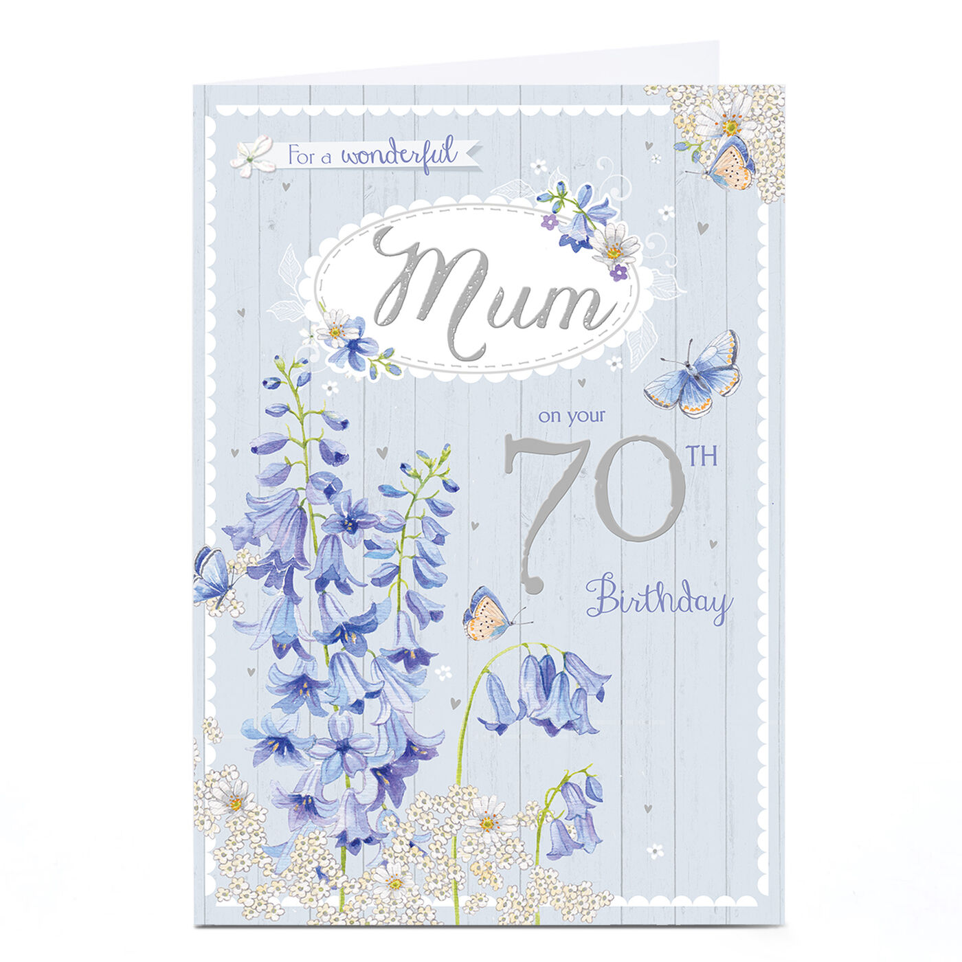 Buy 70th Birthday Card - Rustic Bluebells and Butterflies, Mum for GBP ...