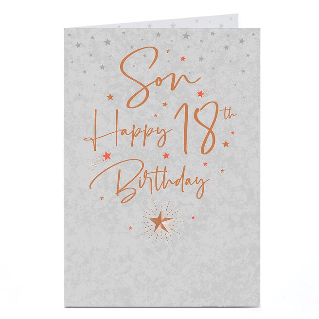 18th Birthday Card - Silver Stars and Gold Script, Son