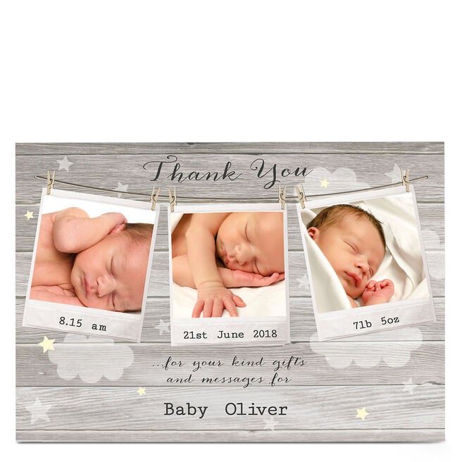 New Baby Photo Card - Thank You, Polaroids