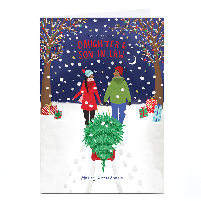 Christmas Card - Tree on Sled, Daughter & Son In Law