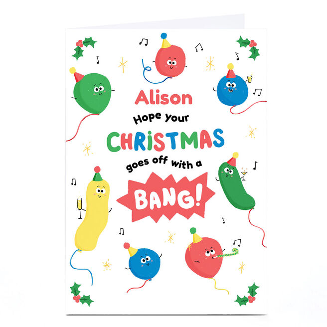 Personalised Hew Ma Christmas Card - Goes Off With A Bang