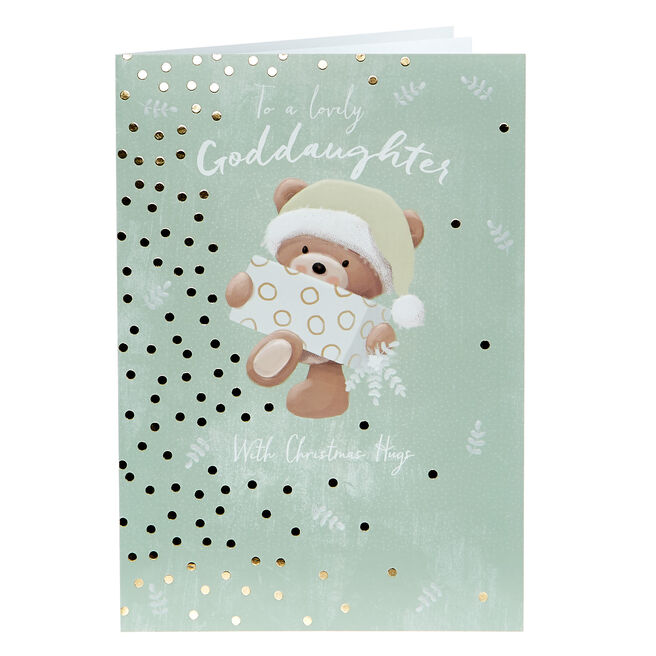 Hugs Christmas Card - Lovely Goddaughter With Hugs