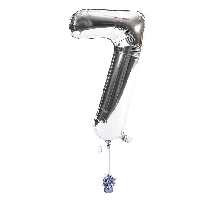 Large Silver Number 7 Inflated Balloon Arrangement 