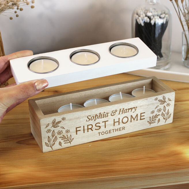 Personalised Floral Triple Tea Light Box