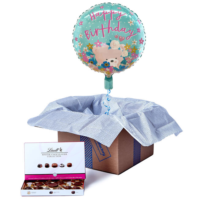 Hugs Happy Birthday Balloon & Lindt Chocolates - FREE GIFT CARD!